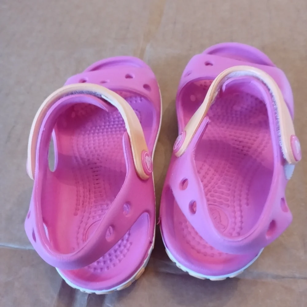 Crocs BAYABAND Toddler Girl 7 pink Peach White open toe Sandals
